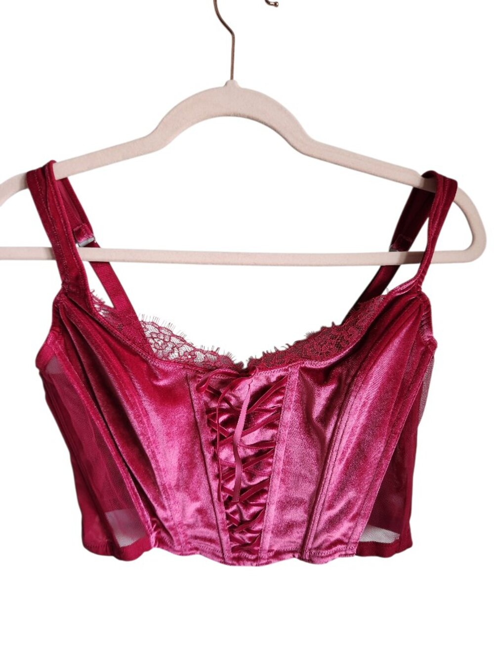 Victoria's Secret Unlined Lace Up Velvet Corset Top Large Women's Red Pink